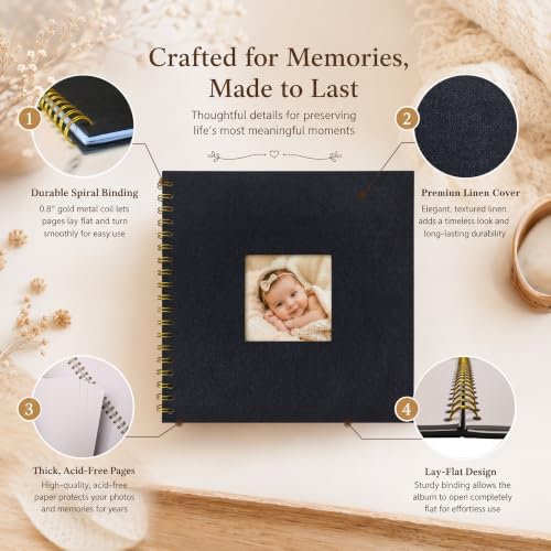 10x10 Inch Scrapbook Photo Album with 40 Pages Acid-Free White Paper, Black - Image 3