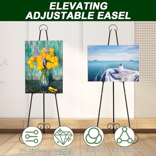 2 Pack 46'' Metal Round Tube Scroll Display Easel, Classic Black Decorative Large Adjustable Floor Standing Easel with Chain Support, Perfect for Showcasing Pictures, Artwork, Wedding Sign Etc - Image 5