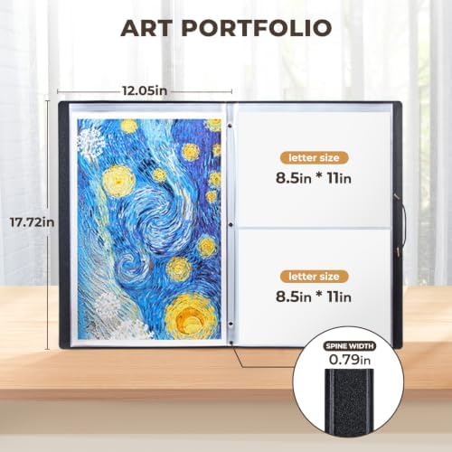 JoyCat 11 x 17 Art Portfolio Binder, 40 Pockets Display 80 Pages, Black - Image 2