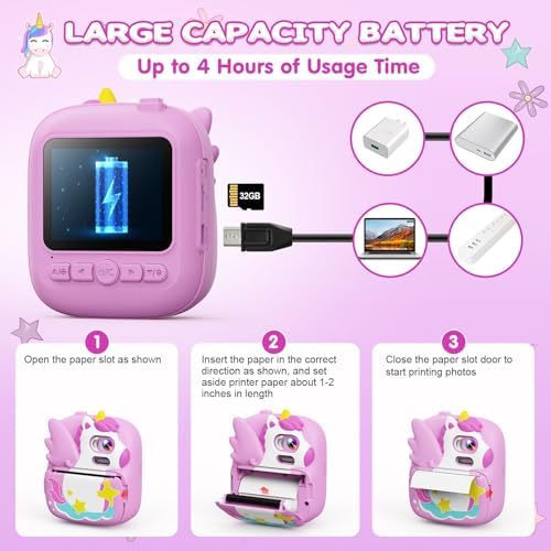 Kids Instant Print Camera, 1080P HD Video & 2.4" Screen Toy Camera | Includes 32GB Card & Print Paper, Inkless Print, 16X Zoom, Christmas Birthday Dinosaur Gifts for Boys Girls Age 3-12 - Image 7