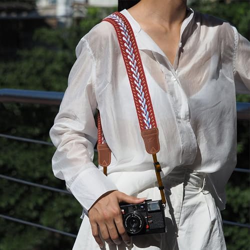 Padwa Lifestyle Speed Red Camera Strap - 1.5" Soft Cotton Rope Weave Crazy Horse Cowhide Head Camera Straps for Photographers and All Cameras,Cute Adjustable Vintage Woven Strap for Adults & Kids - Image 5