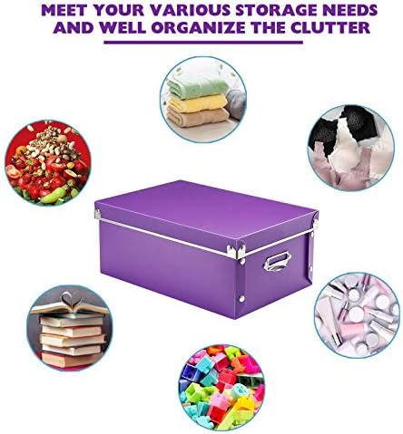 SEEKIND Storage Box, Decorative Storage Bins with Lid,3 in 1 Set,Press-Stud Fastening,Moisture-proof,Foldable for Space Saving Storage,for Clothes, Cosmetic,Blankets (Purple) - Image 2