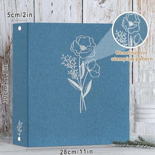 Lanpn 8.5x11 inch Scrapbook Photo Album, Linen Cover Archival Acid Free Top Load 3 Ring Binder Folder Photo Book 8.5 x 11 with 30 Plastic Sleeves 60 Pages (Blue) - Image 2