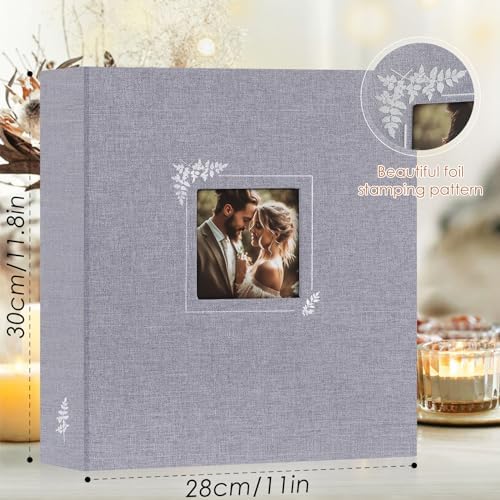 Lanpn Scrapbook Photo Album 8.5x11, Linen Window Design Cover Top Load 3 Ring Folder Binder Photobook Photo Book 8.5 x 11 inch with 30 Plastic Sleeves 60 Pages Grey - Image 2