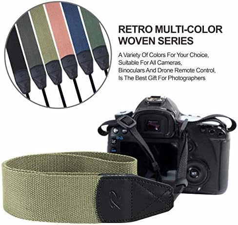 Padwa Lifestyle Light Green Camera Strap - 2" Wide Cotton Woven Genuine Leather Head Camera Straps,Complimentary 2 Pcs Quick Release Clips for All DSLR/SLR Cameras, Binoculars and Drone Remote Control - Image 5