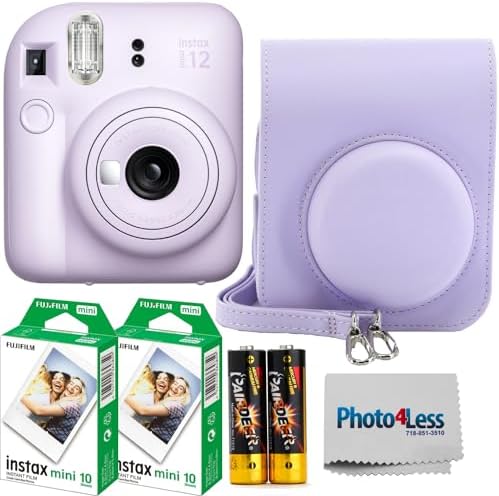 Fujifilm Instax Mini 12 Instant Film Camera Lilac Purple, Fujifilm Instax Mini Twin Pack Instant Film 20 Sheets, Case, Accessory Bundle by FUJIFILM