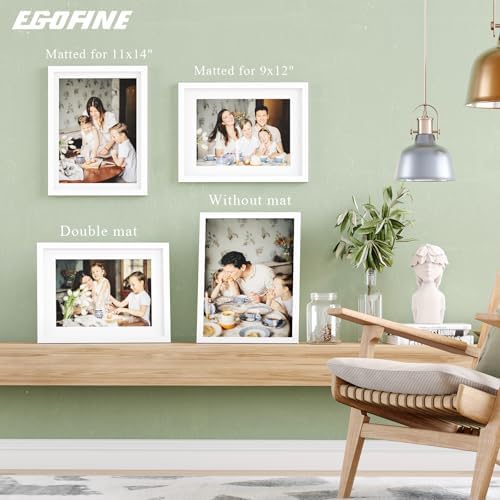 Egofine 12x16 Picture Frames Set of 4, Made of Solid Wood Covered by Plexiglass 9x12 and 11x14 with Mat or 12x16 without Mat, for Wall Mounting Photo Frame White - Image 5