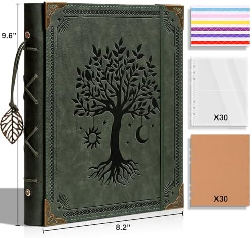 Vintage PU Leather Scrapbook Photo Album, 4x6 120 Photos Green - Image 3
