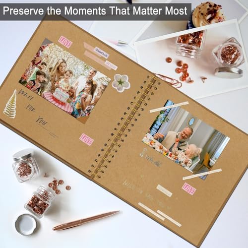 DIY Scrapbook Album 7x7 Inch, Hardcover Kraft Paper Scrap Book Photo Album, Blank Page Memory Scrap Book for DIY Crafts, Traveling, Wedding, Anniversary, Birthday, 40 Pages (20 Sheets), Khaki - Image 2