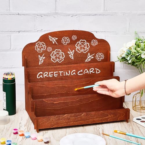 Barydat Greeting Card Display Stand Wooden, 15.8 x 10.4 x 14.2 Inch, Brown - Image 5