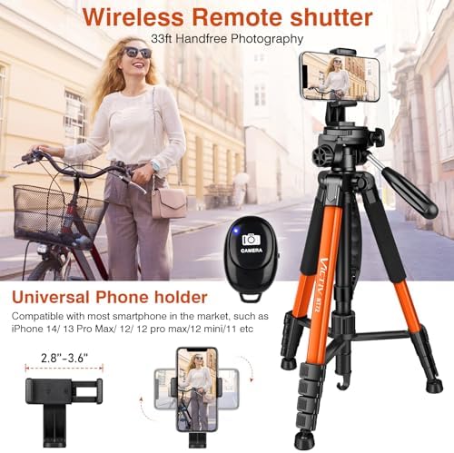 Tripod for Camera, 72" Tall Camera Tripod & Monopod with Remote, Professional Heavy Duty Compact Camera Stand for Phone, DSLR, Spotting Scope, Telescope, Binocular - Image 5