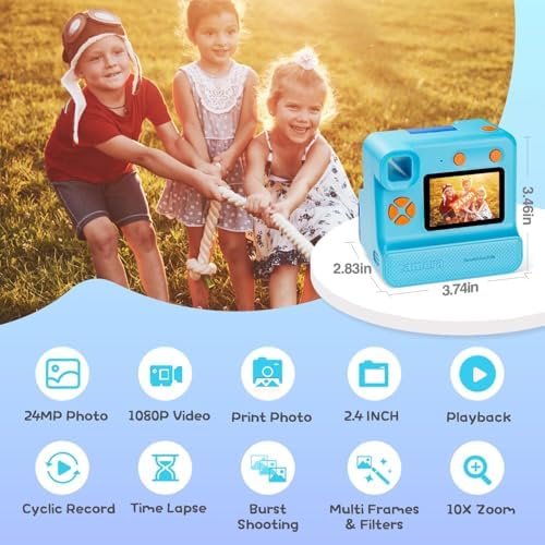 Kids Camera Instant Print, Christmas Birthday Gifts for Girl Boys 3-12 Years Old, FHD Selfie Digital Video Cameras Toddler 3 Rolls Print Paper & 32G Card (Blue) | FHD Selfie Digital Video Cameras Toddler 3 Rolls Print Paper & 32G Card (Blue) - Image 2