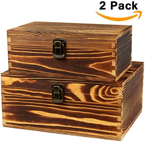 Wood Boxes Wooden Storage Box Treasure Chest Memory Hobby Preservation Rustic Decorative Archival Organizer with Latch Lock for Jewelry Keepsake Gadget Trinkets Letter Cash Tea Photo 2 Pack - Image 5
