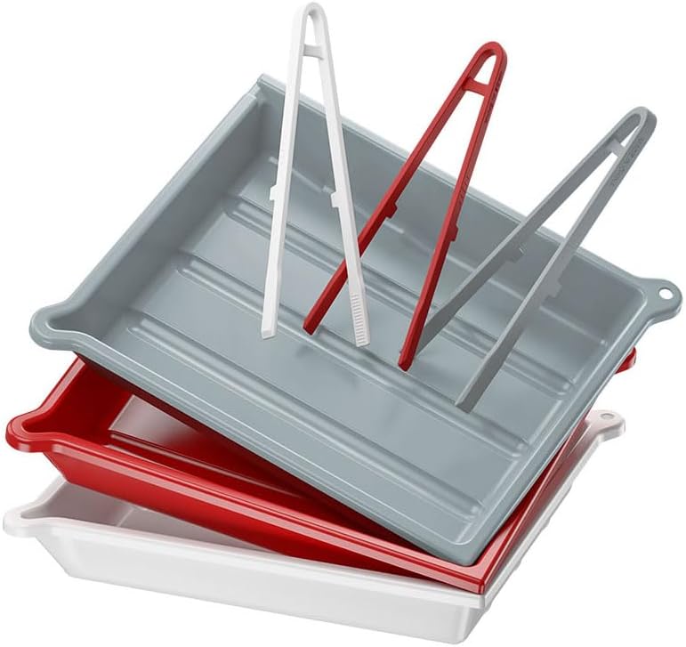 JJC 10x12 Darkroom Photo Developing Tray, Set of 3 w Tong (Gray/White/Red) by JJC
