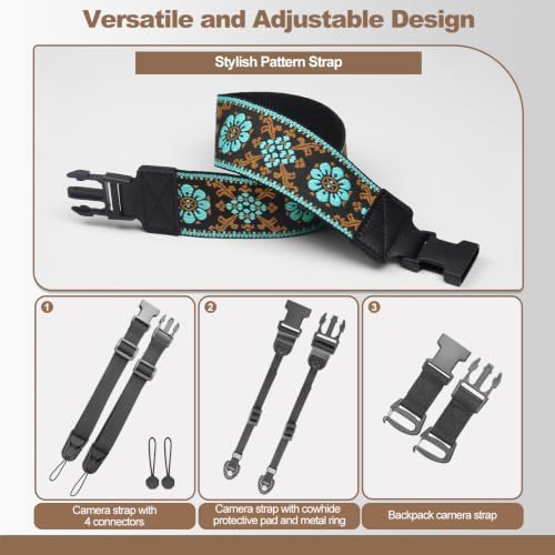 Adjustable Camera Neck Strap, Vintage Embroidered Shoulder & Crossbody Camera Strap with 4 Connection Ways, Anti-Slip Camera Strap for DSLR, Mirrorless & Camcorder, Travel & Outdoor Photography Gear - Image 4