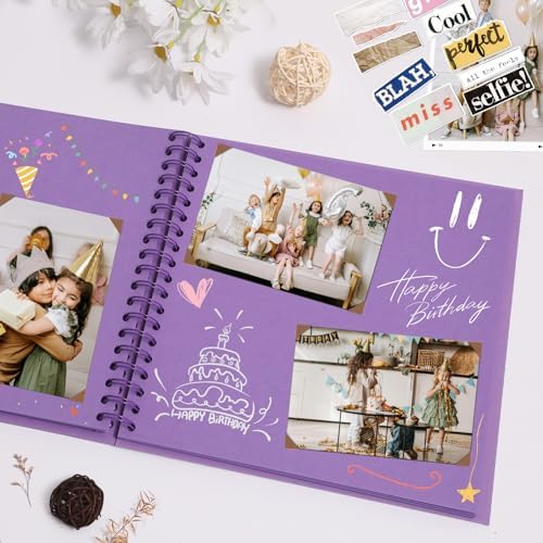 Scrapbook Album 8x8 Inches 40 Pages Hardcover Kraft Paper Purple - Image 2