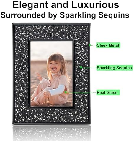 2x3 Picture Frames, Small Real Glass Frame, Glitter Mini Photo Frames for Tabletop, Elegant Home Décor & Gift (Black 4 Pack) - Image 2