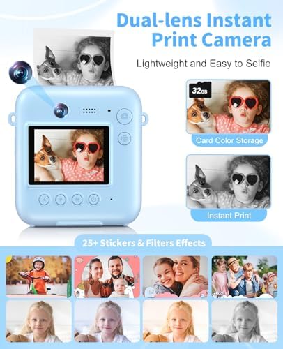 Kids Camera Instant Print, 1080P Dual-Lens Digital Camera for Kids, Blue - Image 3