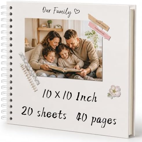 10x10 Inch DIY Scrapbook Album 40 Pages (20 Sheets), Hardcover Kraft Paper by QIQUWU