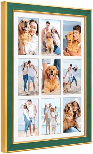 Suede 13.5x19.5 Picture Frame Display 9 Opening 4x6 Picture Frames Collage Wall Decor with Mat,Multi Photo Frame for Plexiglass,Wall Decor,1Pack,Green by AnoziebyProductsunder