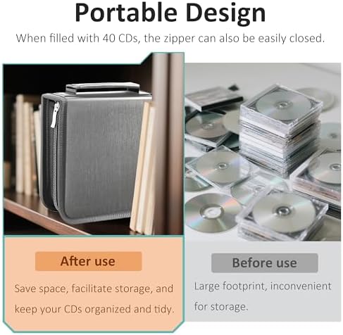DVD Case CD Storage,40 Capacity CD Cases Holder DVD Storage Case Holders CD DVD Disc Case Storage Wallet Binder for Car Home Office Travel (40 Silvery) - Image 4