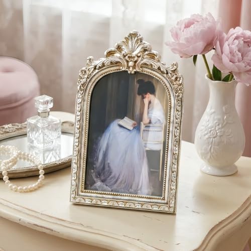 Cuspin 4x6 Silver Arch Picture Frame Vintage Ornate Resin Frame - Image 2