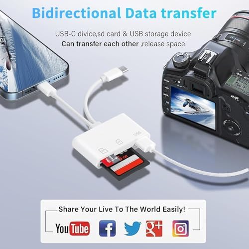 SD Card Reader for iPhone iPad Mac, Lightning & USB-C Dual Connectors Memory Card Reader with SD/Micro SD/USB-A 3 Slots, Digital Camera Adapter to iPhone, Plug & Play - Image 4