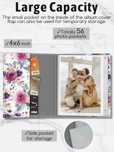 Photo Album 4x6, Small Picture Book Rose Flower Watercolor Paint - Image 4