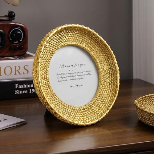 Cuspin 4x4 Gold Picture Frame Round Vintage Woven Circle Photo Frame - Image 3