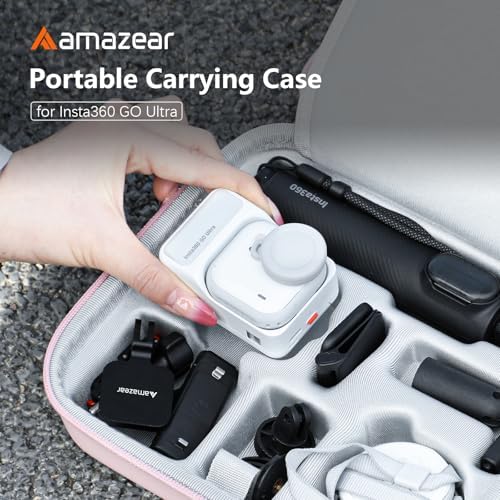 AMAZEAR Carry Case for Insta360 Go Ultra Accessories, Insta 360 Go-Ultra Portable Travel Bag with Shoulder Strap Hard Case for Protection, Organization, and Storage, Water-Resistance, Pink - Image 2