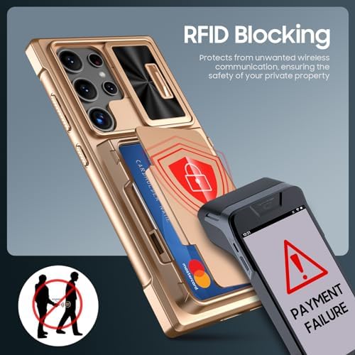 GooseBox for Samsung Galaxy S24 Ultra Wallet Case with RFID Blocking Card Holder, Camera Cover, Kickstand, Full Body Shockproof Case for S24 Ultra 6.8Inch 2024 for Women Men-Champagne Gold(Upgraded) - Image 4