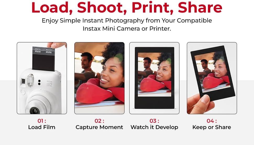 FUJIFILM Instax Mini Black Instant Film (20 Shots) + 4 AA Batteries + BluebirdSales Microfiber Cleaning Cloth – Creative Photography Bundle (20 Sheets Black Frame) - Image 3