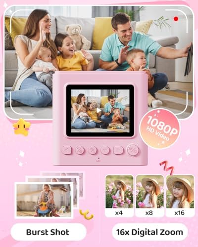TIATUA Kids Instant Print Camera, 1080P HD Video Digital Toy, Pink - Image 4