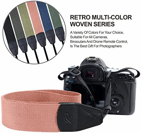 Padwa Lifestyle Pink Camera Strap - 2" Wide Cotton Woven Genuine Leather Head Camera Straps,Complimentary 2 Pcs Quick Release Clips for All DSLR/SLR Cameras, Binoculars and Drone Remote Control - Image 5