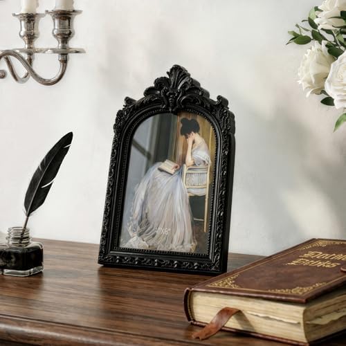 Cuspin 4x6 Black Picture Frame Vintage Ornate Arched Gothic Photo Frame - Image 4
