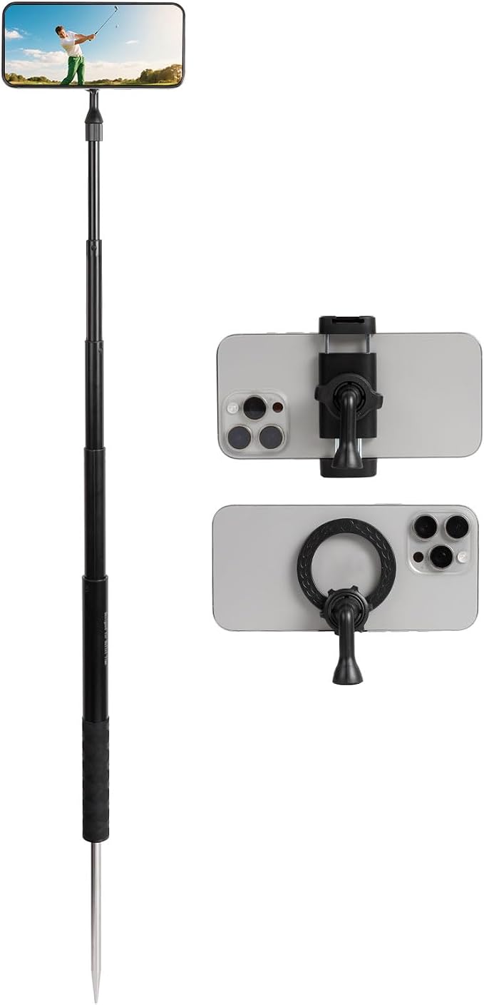 Ground Golf Monopod Phone Stand Holder with Spike Stake, 46" Extendable Selfie Stick & Universal 1/4" Screw - Record Stable Hands-Free Golf Swing Videos for magsafe and All Smartphones by Unknown