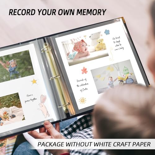 12x12 Photo Album 3 Ring Binder, Leather Cover Scrapbook Album 12x12 D-Ring with 10 Scrapbook Refill Pages Protective Plastic Sleeves - Black - Image 5