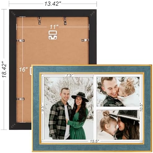 Suede P538-1116 11x16 Picture Frame Display 3 Opening One 8x10 Picture Frames and 5x7 Double Picture Frames Collage Wall Decor with Mat,Multi Photo Frame for Plexiglass,Wall Decor,1Pack,Blue - Image 4
