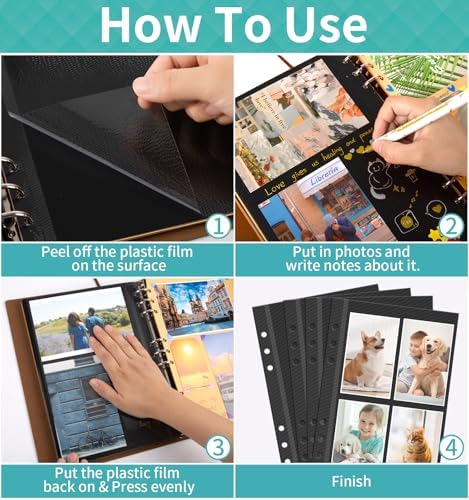 Photo Album Pages Refill for 6 Ring Binder, 15 Sheets/30 Self-Adhesive Page - Image 4