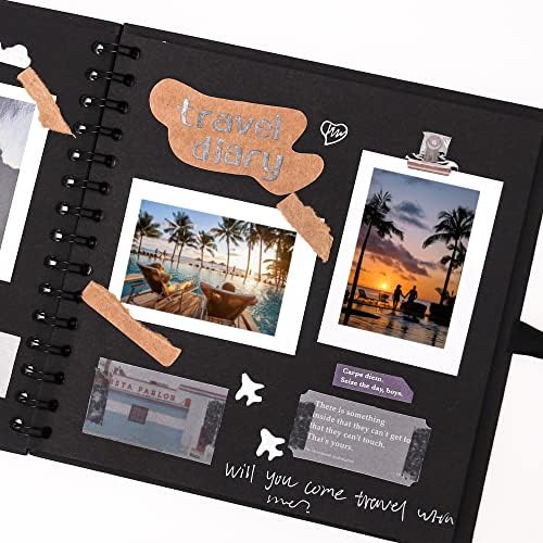 Vienrose Scrapbook Photo Album, 12x12 Inches, 80 Pages, Black, Silk Ribbon - Image 2