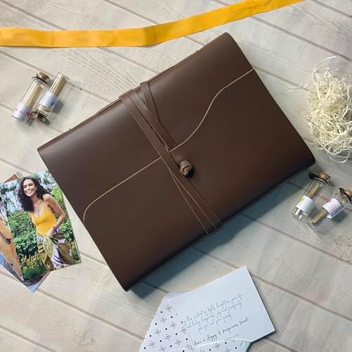 Rustic Town Full Grain Leather Photo Album with Gift Box - Scrapbook Style Pages (Large, Brown) - Image 5