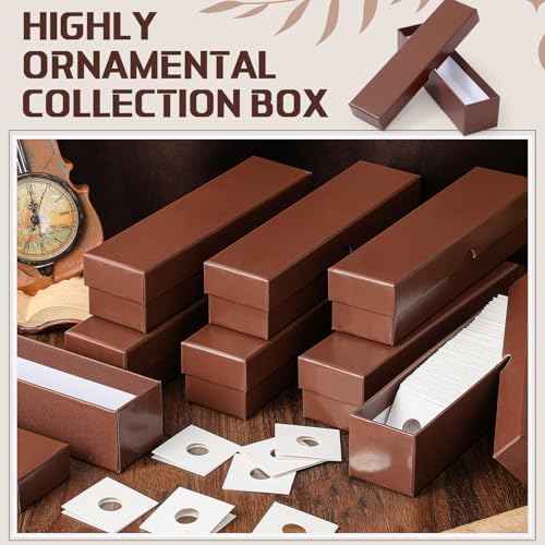 Teling 8 Pcs 2x2 Coin Storage Collectors Box, 9 x 2 x 2 Inches, Brown - Image 4