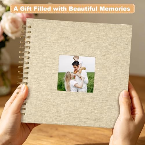 Scrapbook Photo Album Linen Cover, 8 x 8 Inch Hardcover Kraft White Pages Memory Book, for Travel Wedding Guest Book Christmas Baby Shower (20 Sheets/ 40 Pages,Dark Beige) - Image 6