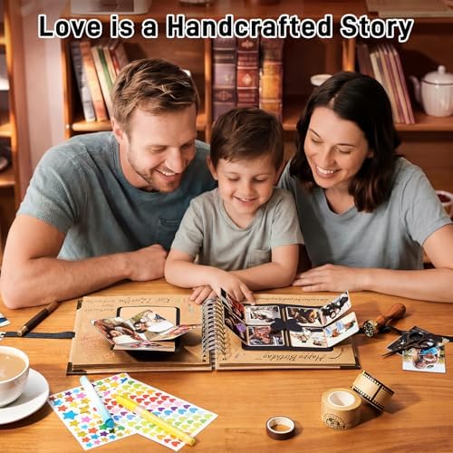8x8 Scrapbook Kit, Photo Album DIY Scrapbook with 40 Pages Thick 250gsm Kraft Paper, Metal Corner Protectors, 3D Interactive Elements & Glue Pen for Wedding, Anniversary & Baby, Brown - Image 2