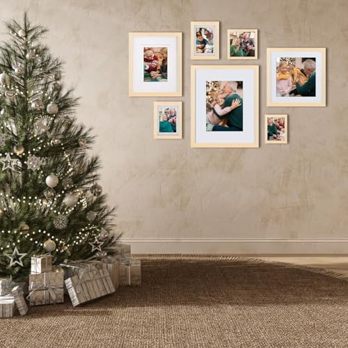 Egofine 4x6 Picture Frames Set of 4, Made of Solid Wood Covered by Plexiglass 3x4.5 and 3.5x5 with Mat or 4x6 without Mat, for Table Top Display and Wall Mounting Photo Frame, Oak Wood - Image 7