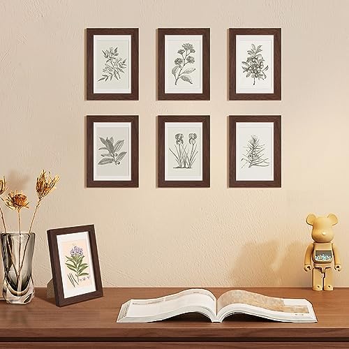 upsimples 4x6 Picture Frame Set of 10, Display Pictures 3.5x5 with Mat or 4x6 Without, Multi Photo Frames Collage for Wall or Tabletop Display, Brown - Image 2
