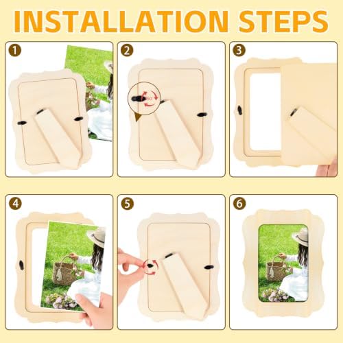 VOKOY 10 Pack Wooden Picture Frames for Crafts, 4" x 6" Photos DIY Wood Frames for Crafting,Unfinished Standing Photo Frames DIY Crafts Wood Decorate for Birthday Gifts, Vintage Shape - Image 6