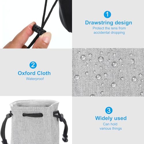 PATIKIL Soft Drawstring Lens Case, Lens Pouch Bag with Cotton Pad 4.7" OD Thick Fleece Cloth Camera Lens Bag for SLR Lens Water Cups, Grey - Image 4