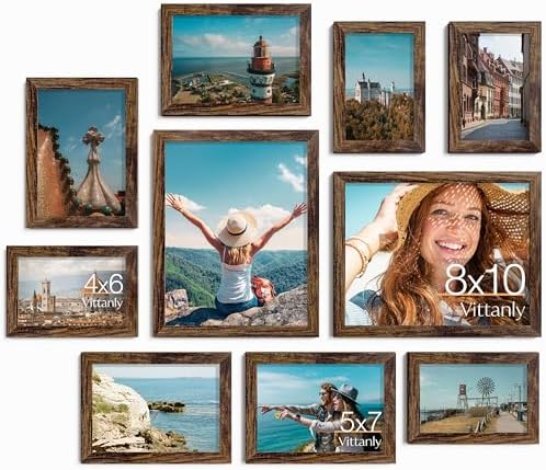 Vittanly 10 Pack Picture Frames Collage Wall Decor, Brown by Vittanly