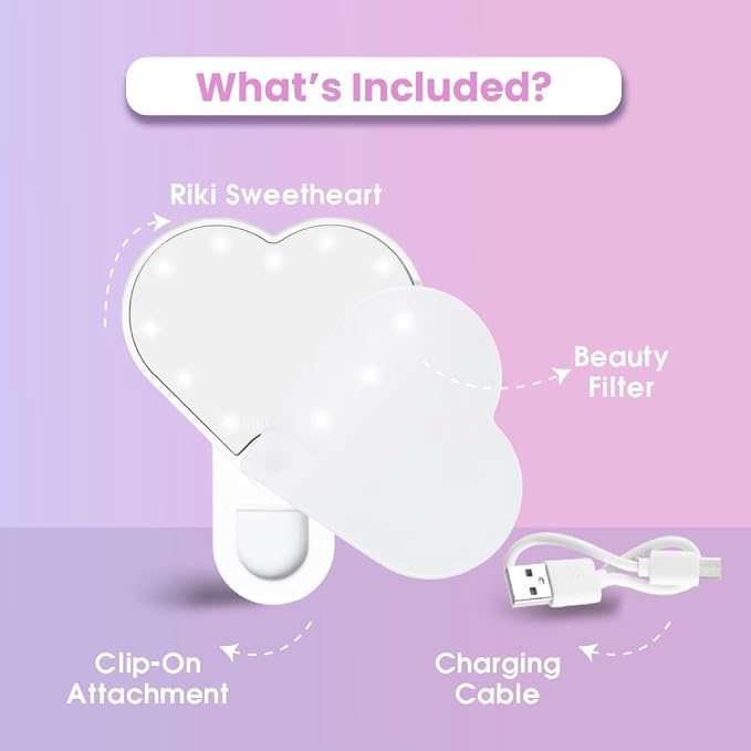 Riki Sweetheart Clip-On LED Makeup Mirror and Selfie Light, Rechargeable with Long-Lasting Battery, CRI 95+ for Phone, Laptop, and iPad, Film for TikTok, Instagram (Hot Pink) - Image 4
